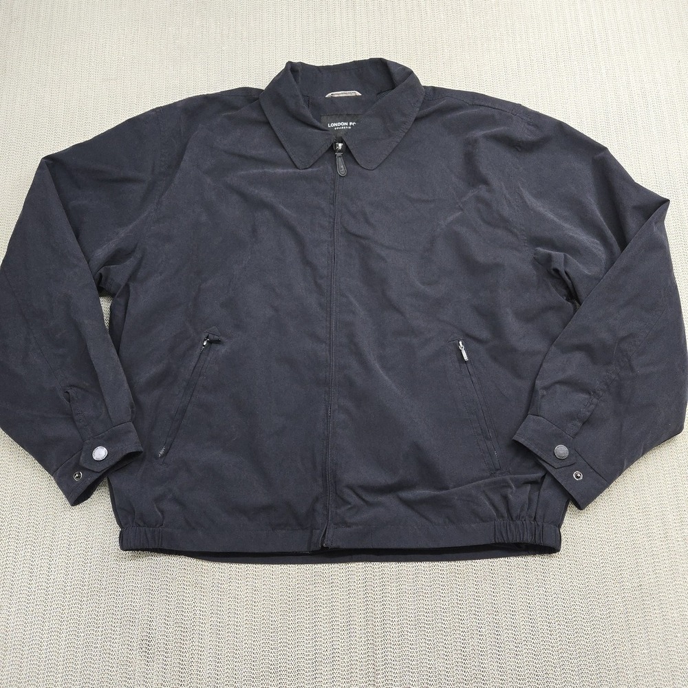 London Fog Jacket Mens XL Black Zip Up Windbreaker Lightweight Classic Casual